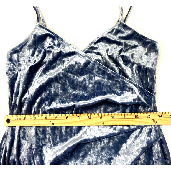 Womens Crushed Velvet Dress Sz Large Blue Ruched Fairy Hoco Party Event - Picture 6 of 9
